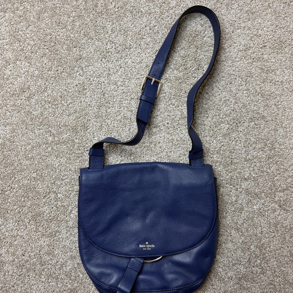 Kate Spade Crossbody Bag Womens Medium Blue Leather Flap Magnetic Shoulder